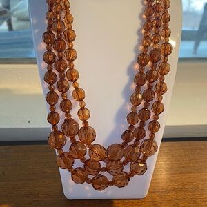 Acrylic Amber color triple Beaded Necklace